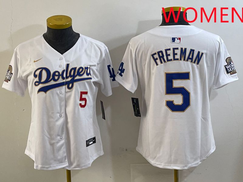 Women Los Angeles Dodgers 5 Freeman White Gold Game 2025 Nike MLB Jersey style 1